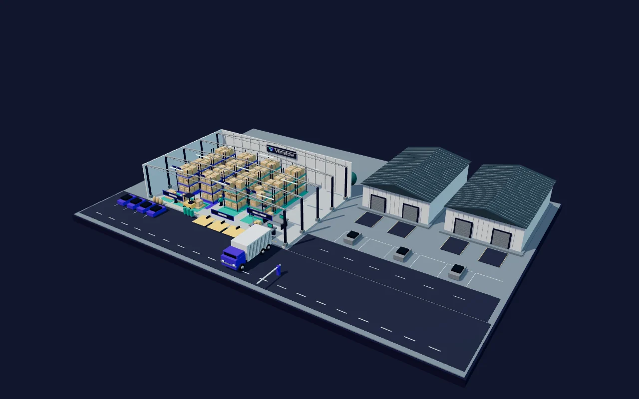Illustrative warehouse campus with separate buildings and site access.