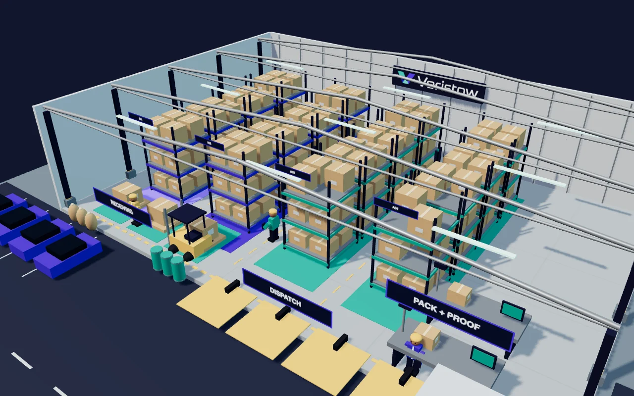 Stock & space: an illustrative view of the Veristow warehouse model.